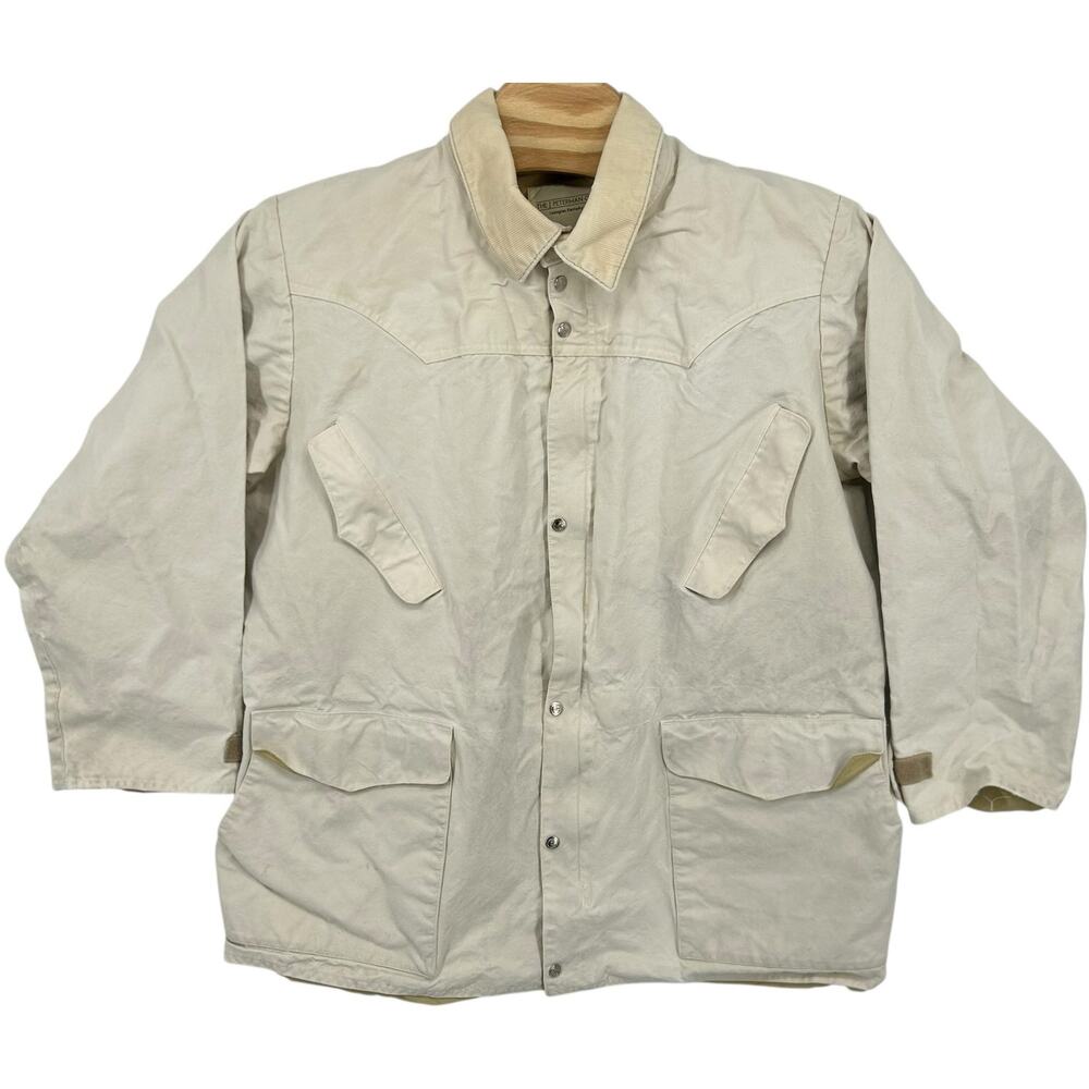 VTG 90s Men's Cream White J. Peterman Collared Canvas Chore Workwear Jacket XL - Picture 1 of 14